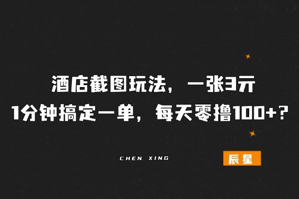 图片[1]-酒店截图玩法，一张3亓 1分钟搞定一单，每天零撸100+？-辰星