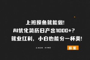 AI优化简历日产出可1000+?上班摸鱼就能做! 蓝海赛道,小白也能分一杯羹!-辰星